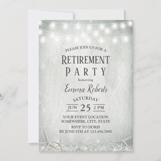 Rustikales Gipskraut Beach Starfish Ruhestand Einladung (Vorderseite)