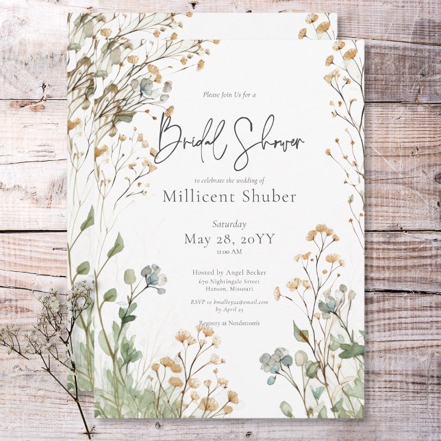 Rustikales Gipskraut Brautparty Einladung (Rustic Baby's Breath Watercolor Bridal Shower Invitation)
