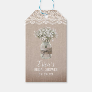 Rustikales Gipskraut Floral Jar Brautparty Geschenkanhänger