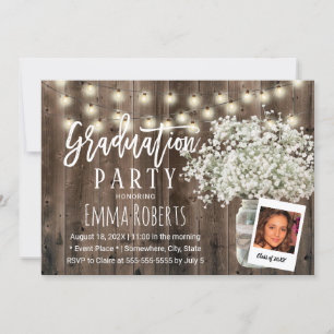 Rustikales Gipskraut Floral Jar Foto Abschluss Einladung