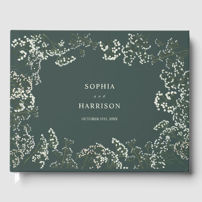 Rustikales Gipskraut Grüne Hochzeit Gästebuch (Vorderseite)