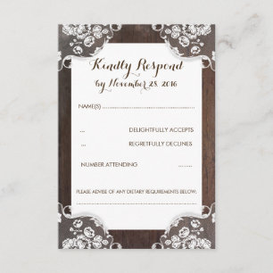 Rustikales Gipskraut Holz und Spitzen-Hochzeit RSV RSVP Karte