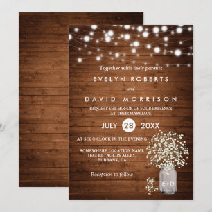 Rustikales Gipskraut Lights Feierliche Hochzeit Einladung