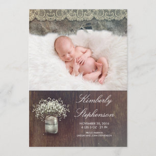 Rustikales Gipskraut Mason Jar Baby Birth Foto Ankündigung