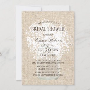 Rustikales Gipskraut Mason Jar Brautparty Einladung