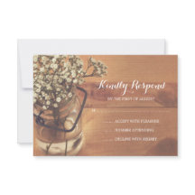 Rustikales Gipskraut Mason Jar Wood Wedding RSVP