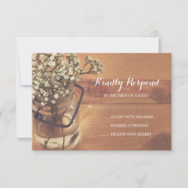 Rustikales Gipskraut Mason Jar Wood Wedding RSVP