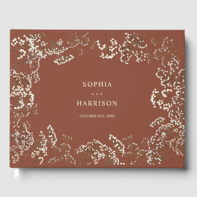 Rustikales Gipskraut Terracotta Wedding Gästebuch (Vorderseite)