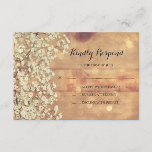 Rustikales Gipskraut Wood Wedding RSVP Karte