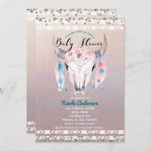 Rustikales Glam Boho Floral Cow Skull Baby Dusche Einladung