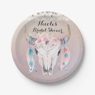 Rustikales Glam Boho Floral Cow Skull Chic Party Pappteller