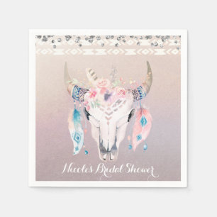 Rustikales Glam Boho Floral Cow Skull Chic Party Serviette