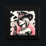 Rustikales Glam Cowgirl Pink Sparkle Cowhide Print Erinnerungskiste<br><div class="desc">Anpassen mit jedem Text</div>