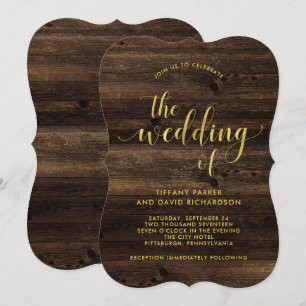 Rustikales Glam   Holz und Imitate Gold Look Weddi Einladung