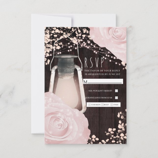 Rustikales glattes Laternenbaby Roses Wedding RSVP (Vorderseite)