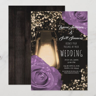 Rustikales Glow Lantern Lilac Lila Rose Hochzeit Einladung