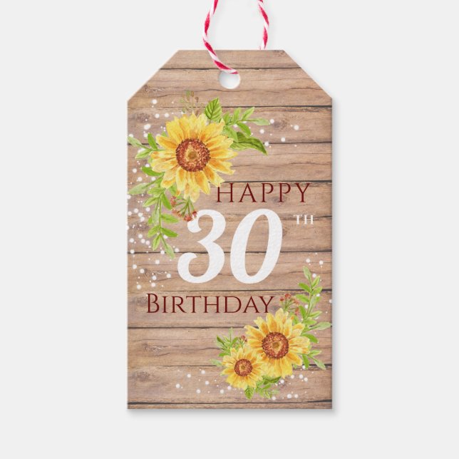 Rustikales Glück 30. Geburtstag Blumenblume Geschenkanhänger (Vorderseite)