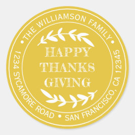 Rustikales Glück Thanksgiving Rücksendeadresse gel Runder Aufkleber