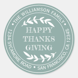 Rustikales Glück Thanksgiving Rücksendeadresse Grü Runder Aufkleber