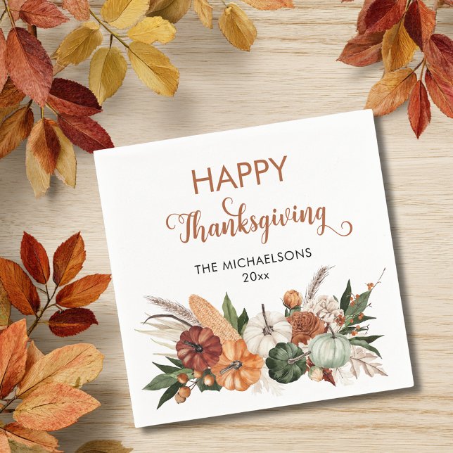 Rustikales Glückspilz Serviette (Rustic Happy Thanksgiving Pumpkin Napkins)