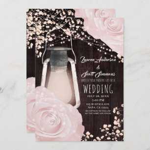 Rustikales Glühen Laterne Pink Roses Hochzeit Einladung