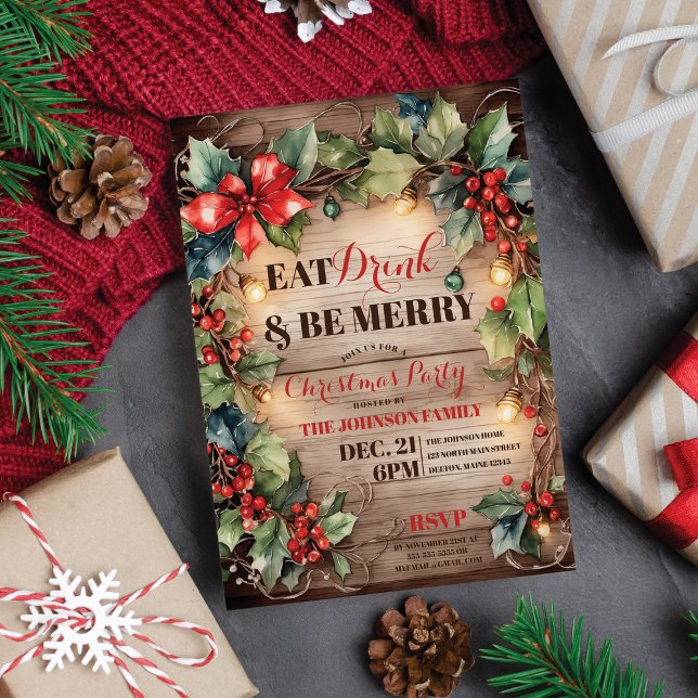 Rustikales Glühlicht Ivy Heiligabend Party Einladung (Von Creator hochgeladen)