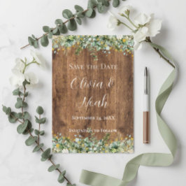 Rustikales Gold Eukalyptus & Weiße Floral Holz STD Einladung