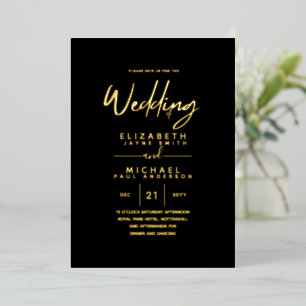 Rustikales GOLD FOIL Text Black Wedding Elegant Folieneinladung