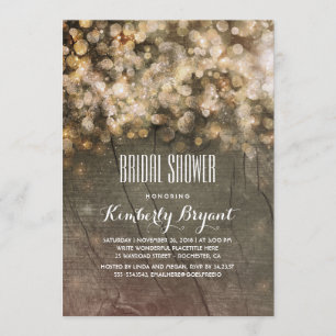 Rustikales Gold Glitzer Lights Wood Brautparty Einladung