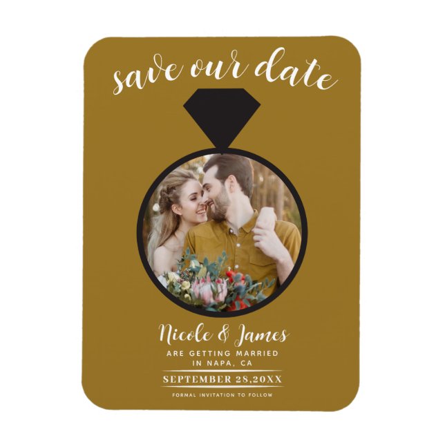 Rustikales Gold-Hochzeitsring-Foto Save the Date Magnet (Vertikal)