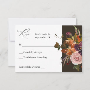 Rustikales Gold, Lila und rosa Blütenblätter, rosa RSVP Karte