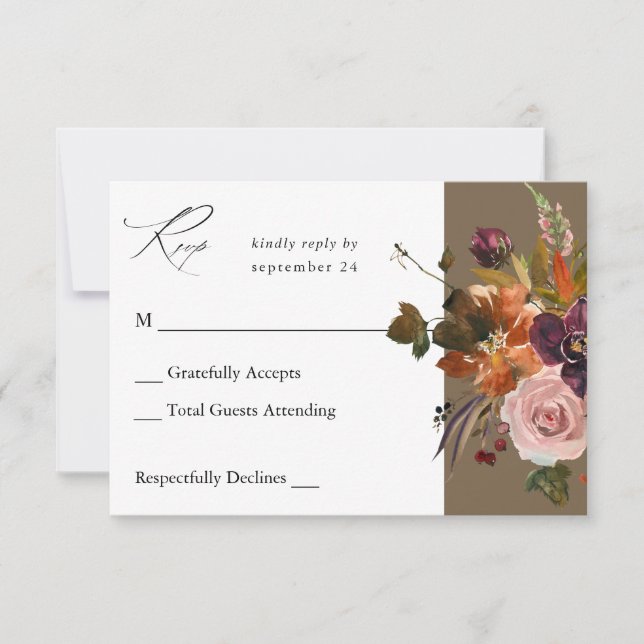 Rustikales Gold, Lila und rosa Blütenblätter zum M RSVP Karte (Vorderseite)