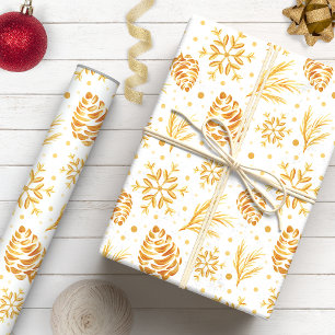 Rustikales Gold-Tannenzapfen-Weihnachten Geschenkpapier