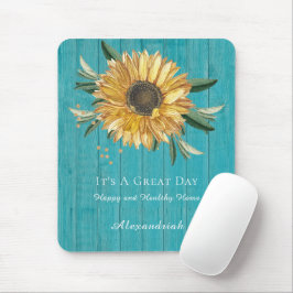 Rustikales Golden Sunflower Aquamarin Blauer Barnh Mousepad