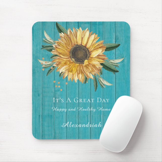 Rustikales Golden Sunflower Aquamarin Blauer Barnh Mousepad (Mit Mouse)