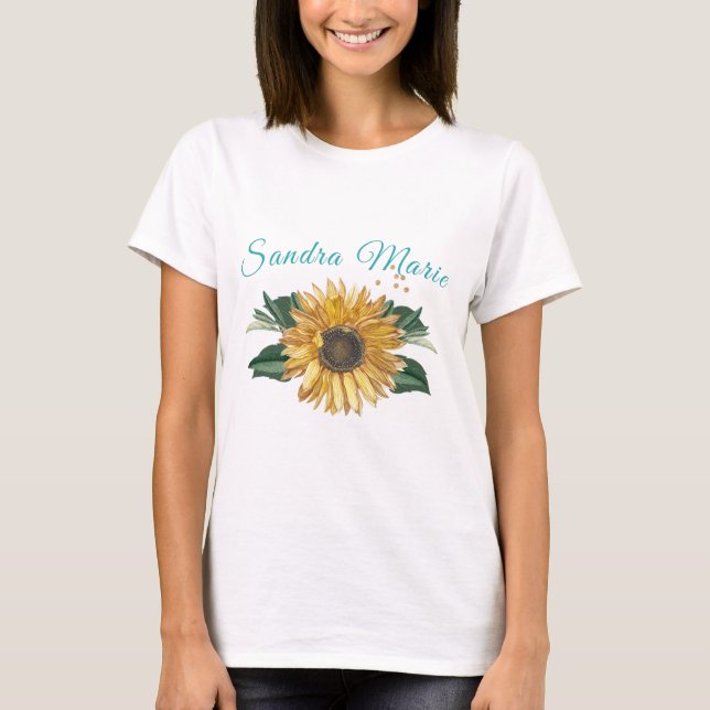 Rustikales Golden Yellow Sunflower Aquamarines Skr T-Shirt (Vorderseite)