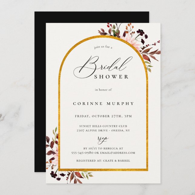 Rustikales Goldenes Brautparty Einladung (Vorne/Hinten)