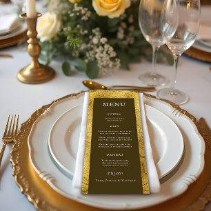 Rustikales goldenes Hochzeitmenü Menükarte