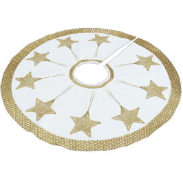 Rustikales goldenes Sternenmuster auf Weiß Polyester Weihnachtsbaumdecke