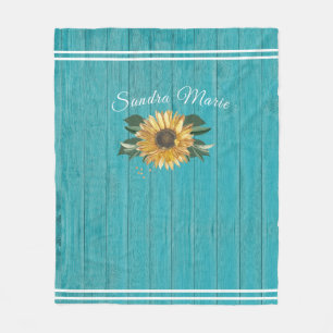 Rustikales goldgelbes Sonnenblumen Aquamarines Hol Fleecedecke