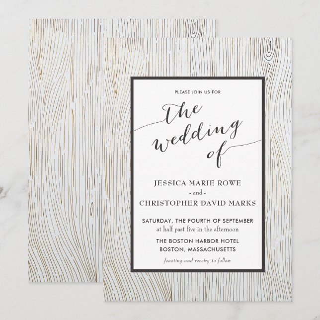 Rustikales Goldholz Einladung (Vorne/Hinten)