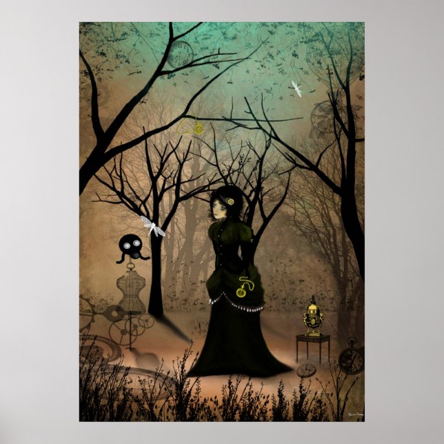 Rustikales Goth Steampunk Art Viktorianisch Girl P Poster (Vorne)