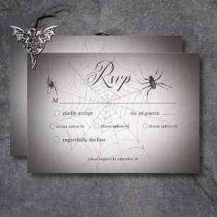 Rustikales Gotisches Schwarz & Burgund Halloween-A RSVP Karte