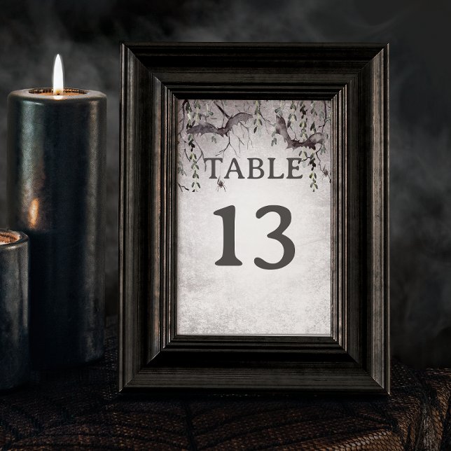 Rustikales Gotisches Schwarzes & Burgund Halloween Tischnummer (Rustic Gothic Black & Burgundy Halloween Wedding Table Number)