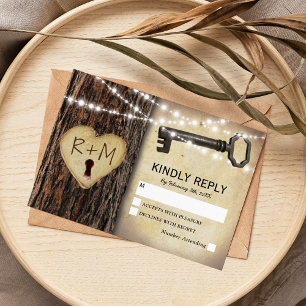 Rustikales Gotisches Skelett Schlüssel & Baum Herz RSVP Karte