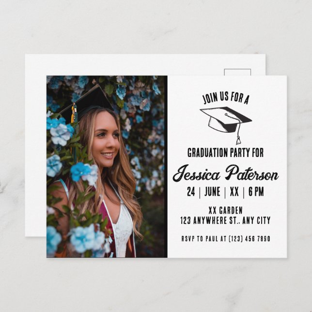 Rustikales Graduierungsparty Foto Moderner Vintage Ankündigungspostkarte (Vorne/Hinten)