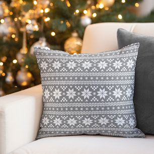 Rustikales graues Fair Isle Holiday Throw Kissen