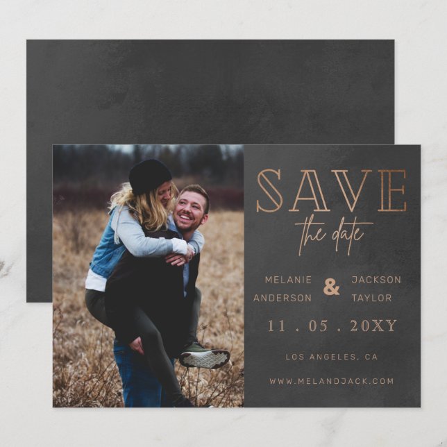Rustikales Graues handgeschriebenes Foto Save the  Date (Vorne/Hinten)