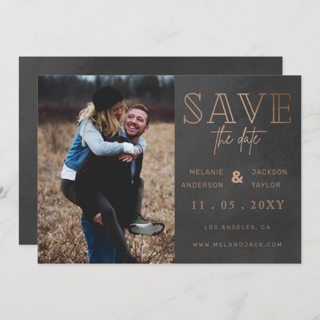 Rustikales Graues handgeschriebenes Foto Save the  Save The Date (Vorne/Hinten)