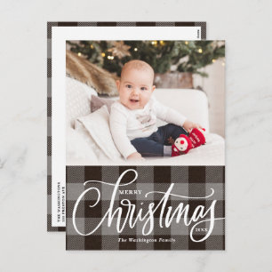 Rustikales, graues Kariertes Weihnachtsfest Foto Feiertagspostkarte